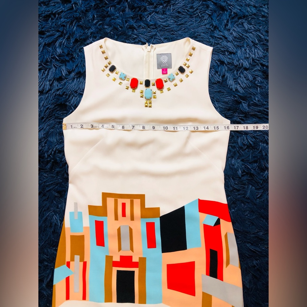 NWOT Vince Camuto Cream Villa Print Beaded Shift Mini Dress. Size 2 - Picture 8 of 12